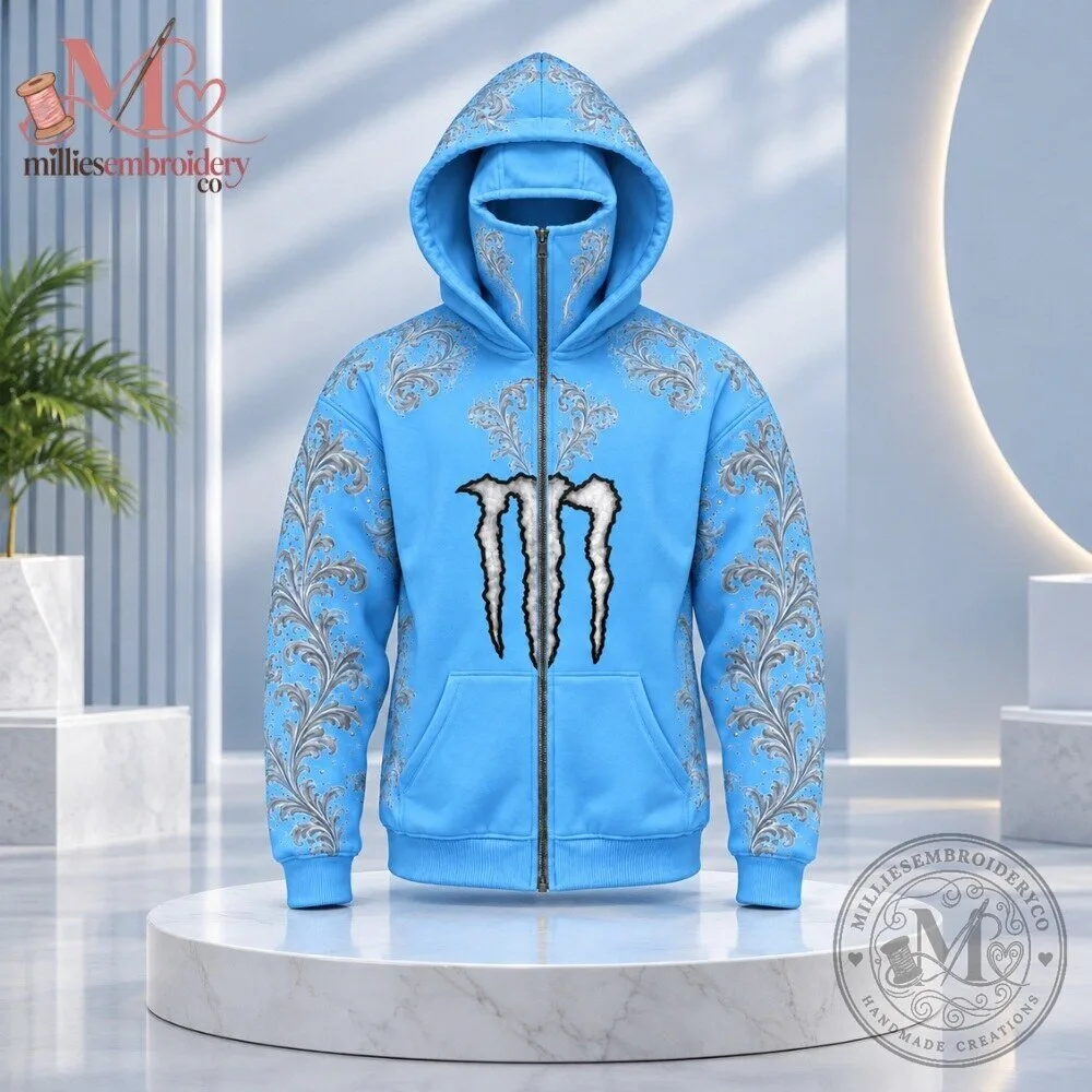 【Mサイズ】 MONSTER HOTEL 2026 パーカー Monster Energy Blue Full Face Mask Zip Hoodie 2026